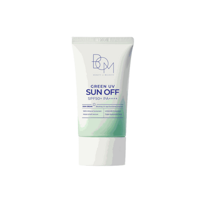 Green UV Sun Off SPF50+ PA++++ mineral sunscreen tube with light green and white packaging