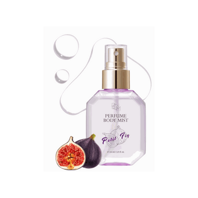 110ml Perfume Body Mist Petit Fig with fig and apple scent, hydrating formula, and gold spray nozzle