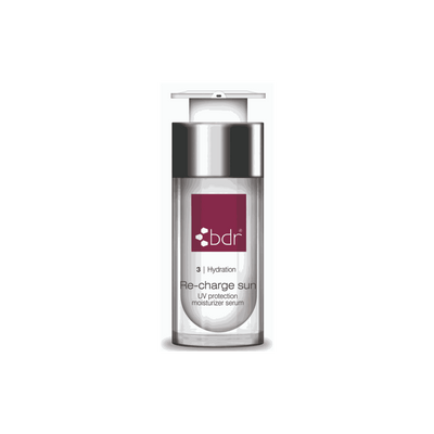 Re-Charge Sun Serum SPF 30 bottle with UV protection, hydration, and repair moisturizer serum