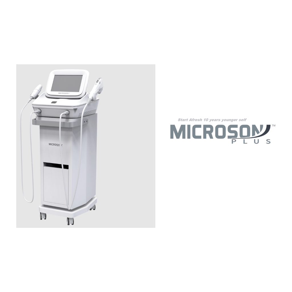 Microson Plus HIFU skin rejuvenation device with handpieces for non-surgical facial lifting and wrinkle reduction