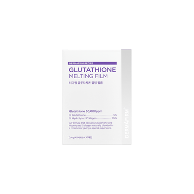 DERMAFIRM Glutathione Melting Film 0.4g x 10 pcs for skin brightening, elasticity, and hydration with 50,000ppm Glutathione and 950,000ppm Collagen.