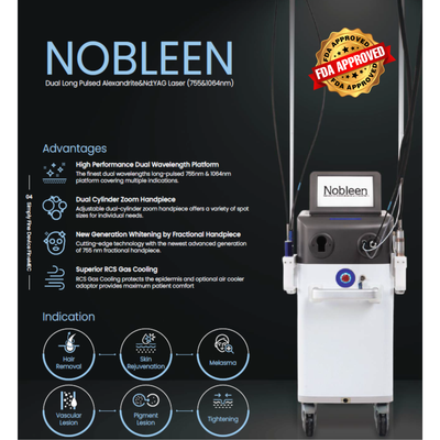 Nobleen Dual Long-Pulsed Alexandrite & Nd:YAG laser system for hair removal and skin treatments with FDA approval