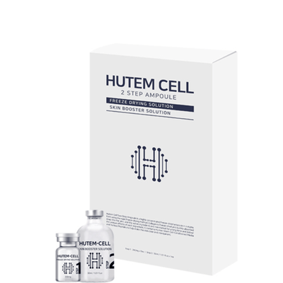 HUTEM CELL 2-Step Ampoule skincare set with freeze drying and skin booster solutions for hydration and anti-aging.