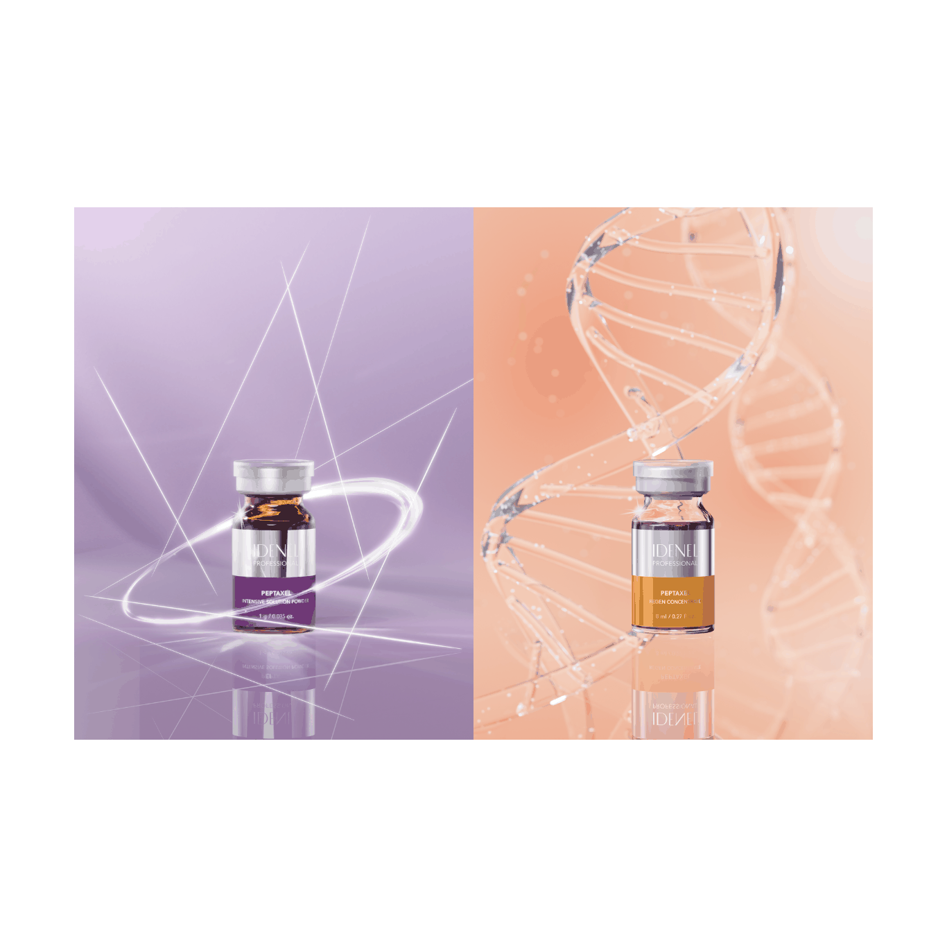 IDENEL - PEPTAXEL (Anti-aging "Purple" + Regeneration "Orange" Package: 10 Vials - 5 Vials of 1g + 5 Vials of 8ml)