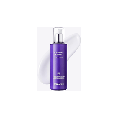 Dermafirm Soothing Repair Emulsion R4 120ml bottle with moisturizing lotion background