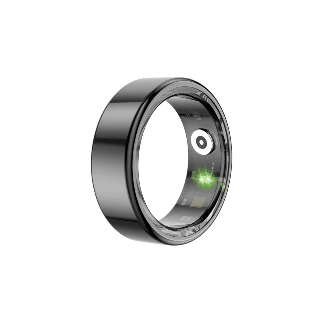Black smart ring with military-grade titanium steel shell and health monitoring sensors