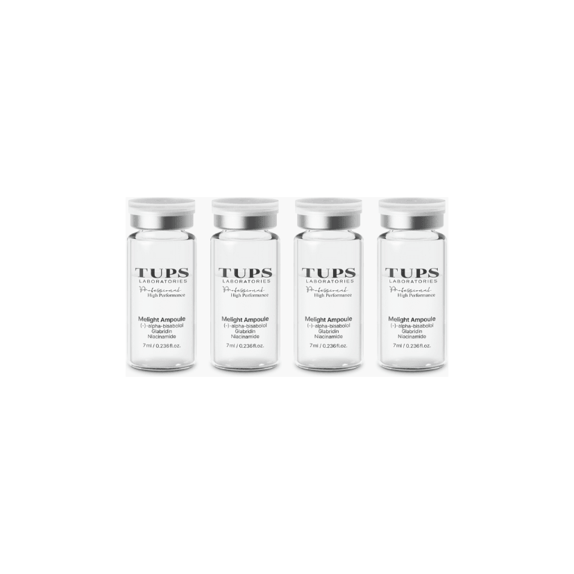 TUPS Melight Brightening Ampoule set of four 7ml vials for radiant, even skin tone.