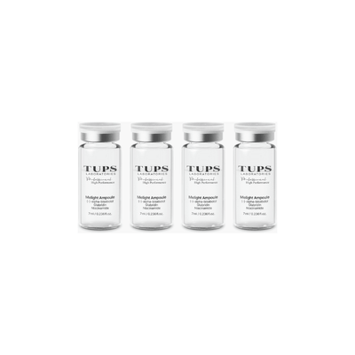 TUPS Melight Brightening Ampoule set of four 7ml vials for radiant, even skin tone.