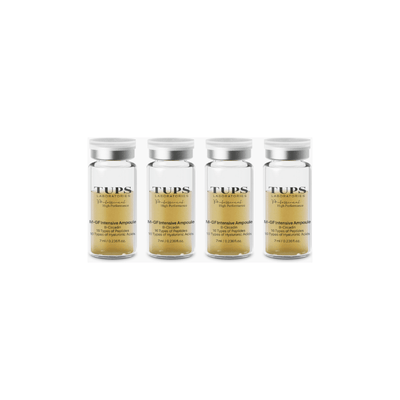 TUPS MGF Hydrating Ampoule set of four 7ml vials for intensive skin moisturizing and revitalizing with peptides and hyaluronic acids