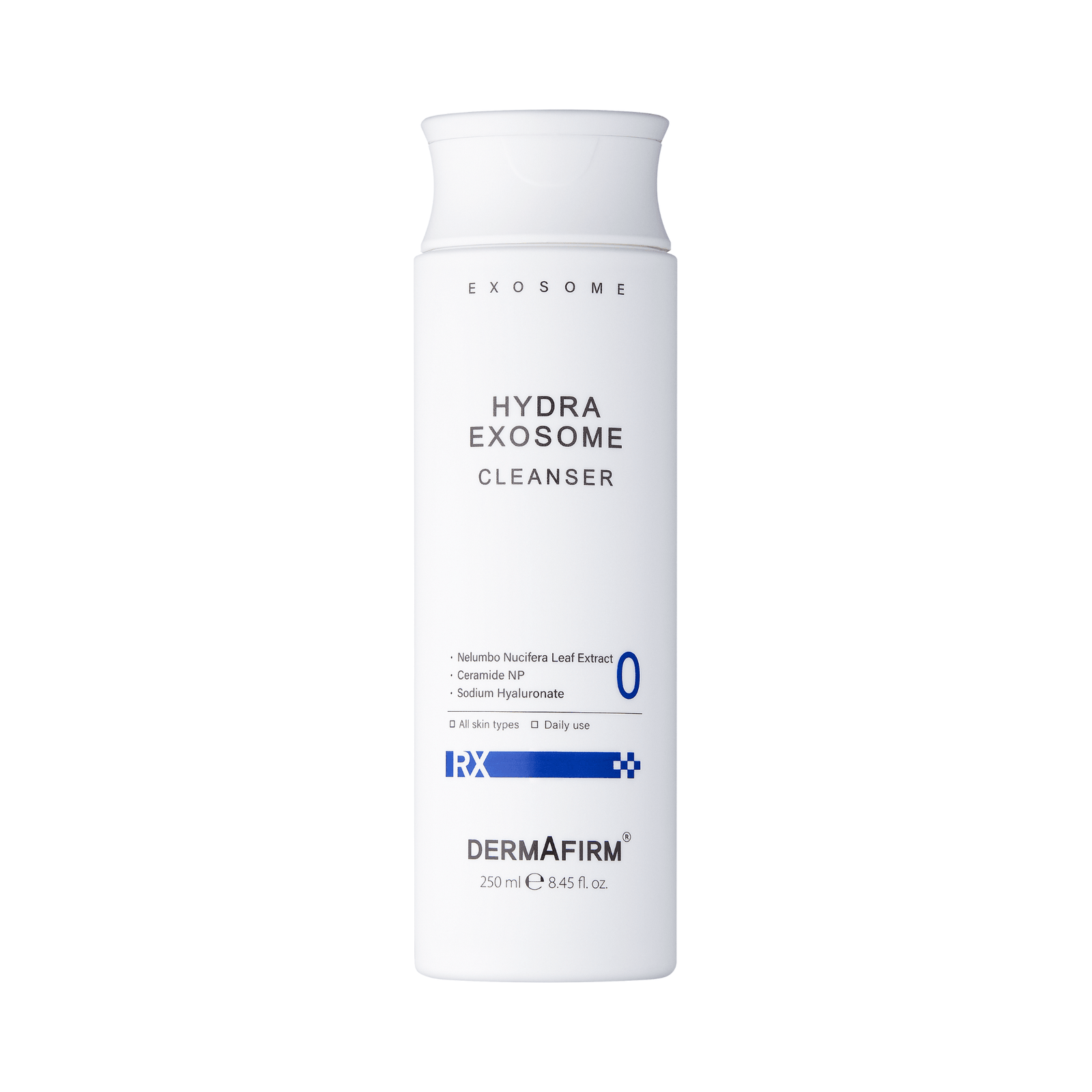RX Hydra Exosome Cleanser 250ml gentle hypoallergenic gel for sensitive skin moisturizing and soothing with plant-based ingredients