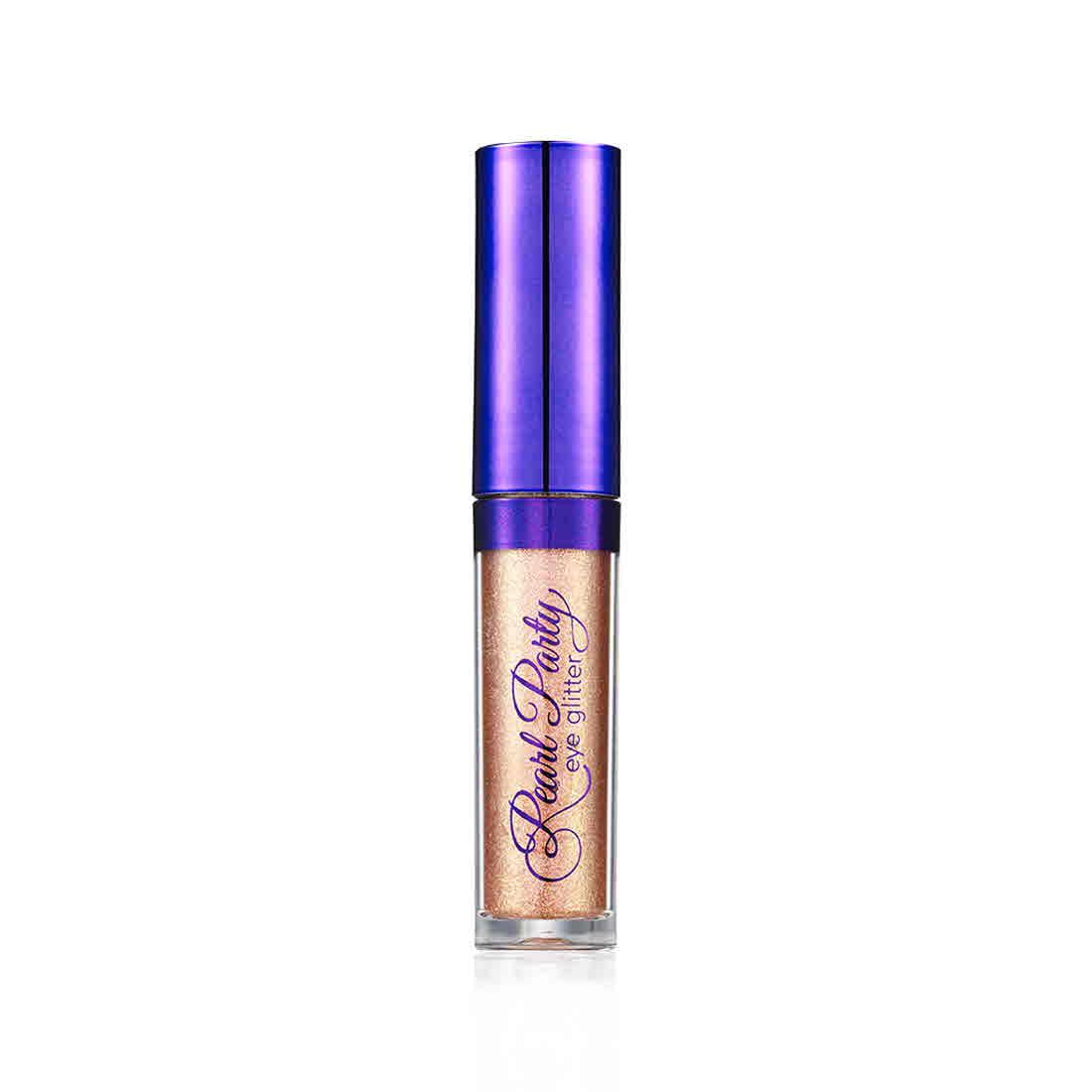 Pearl Party Eye Glitter liquid eyeshadow with multi-dimensional pearl shimmer and lightweight, smudge-proof formula in a purple-capped tube