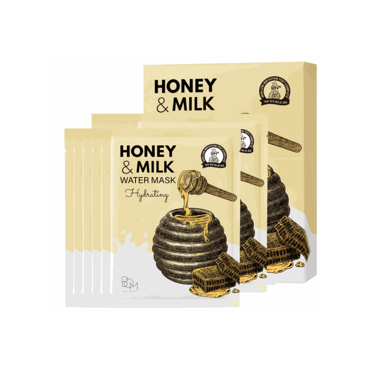 Honey &amp; Milk Vitamin Mask brightening hydrating gel sheet mask with honey complex and milk protein extract, 10 pcs pack