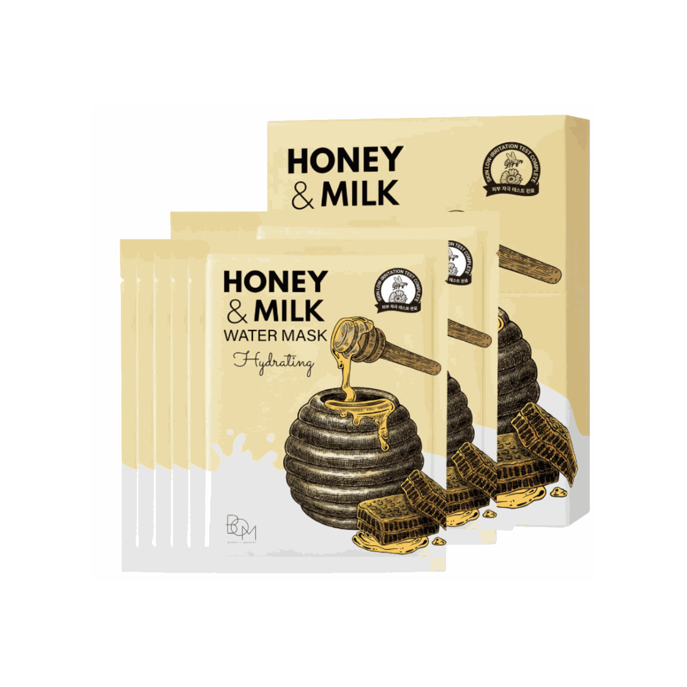 Honey & Milk Vitamin Mask brightening hydrating gel sheet mask with honey complex and milk protein extract, 10 pcs pack
