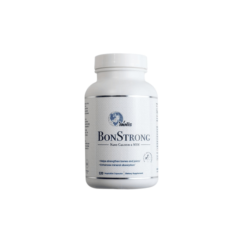 Bottle of BonStrong Nanotechnology Calcium supplement with MSM and vitamins for bone and joint health