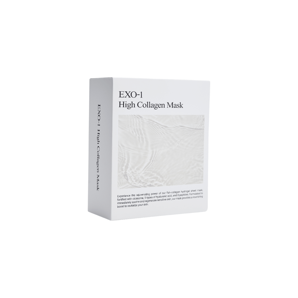 EXO-1 High Collagen Mask box with hydrating and anti-aging skincare benefits