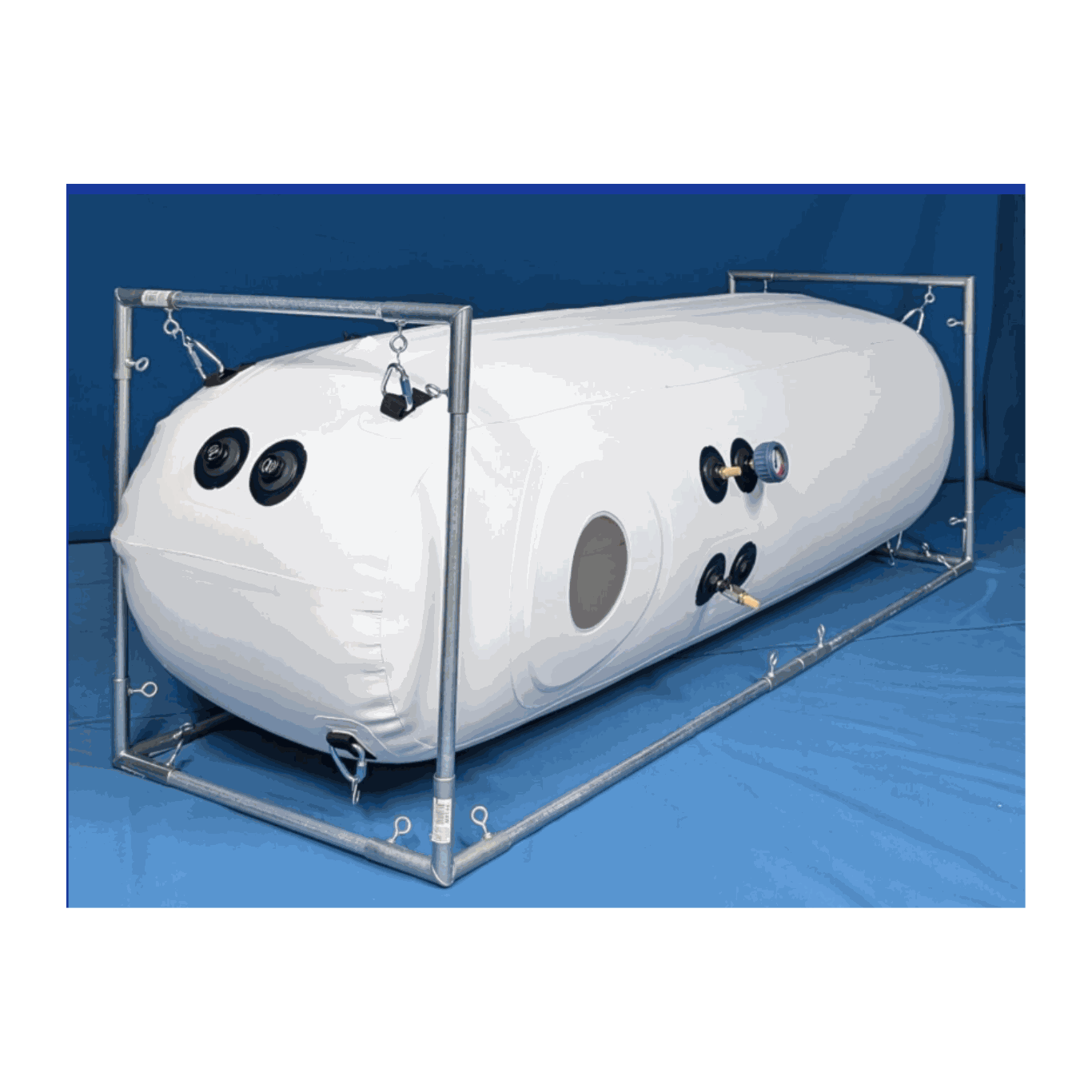 Compact HYPERBARIC CHAMBER A4-27 with medical-grade materials, steel frame, and dual pressure relief valves for safe oxygen therapy.