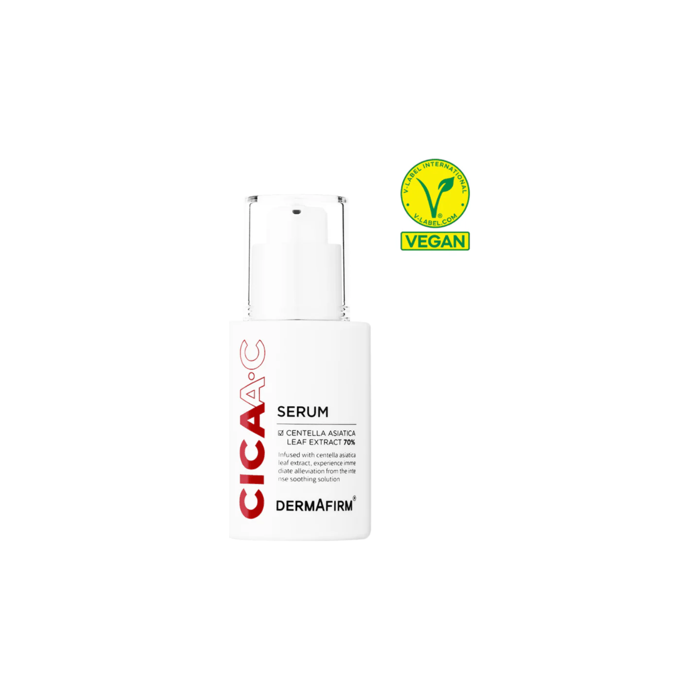 CICAA.C Serum 30ml bottle with Centella Asiatica extract, vegan skincare for brightening and soothing skin.