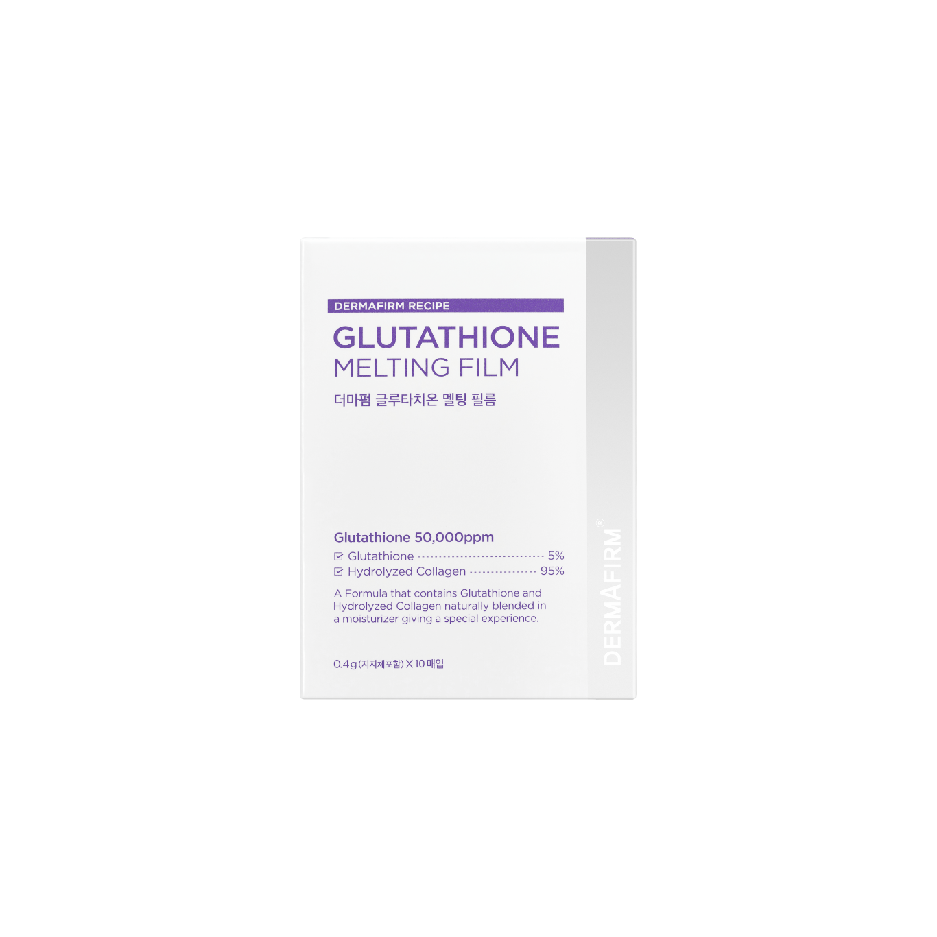 DERMAFIRM Glutathione Melting Film 0.4g x 10 pcs for skin brightening, elasticity, and hydration with 50,000ppm Glutathione and 950,000ppm Collagen.