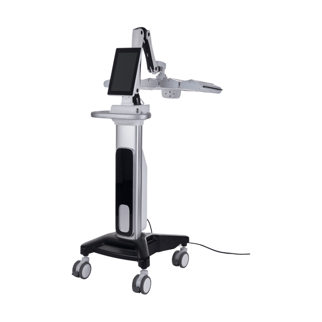 DermaBeam Pro advanced LED light therapy device with adjustable arm and touchscreen for professional skin treatment