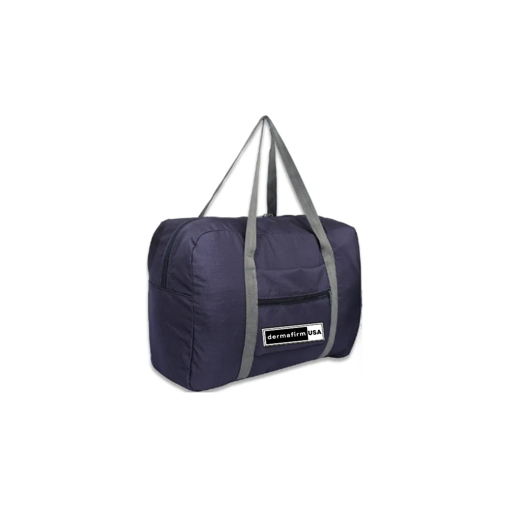 Navy Blue Colored Foldable Travel Bag with Dermafirm USA Logo