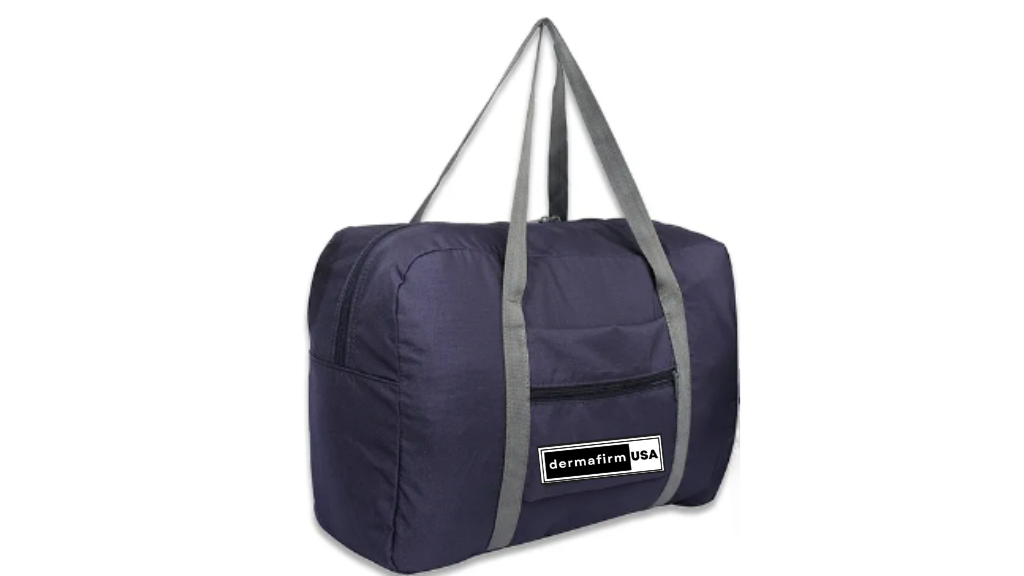 Navy Blue Colored Foldable Travel Bag with Dermafirm USA Logo