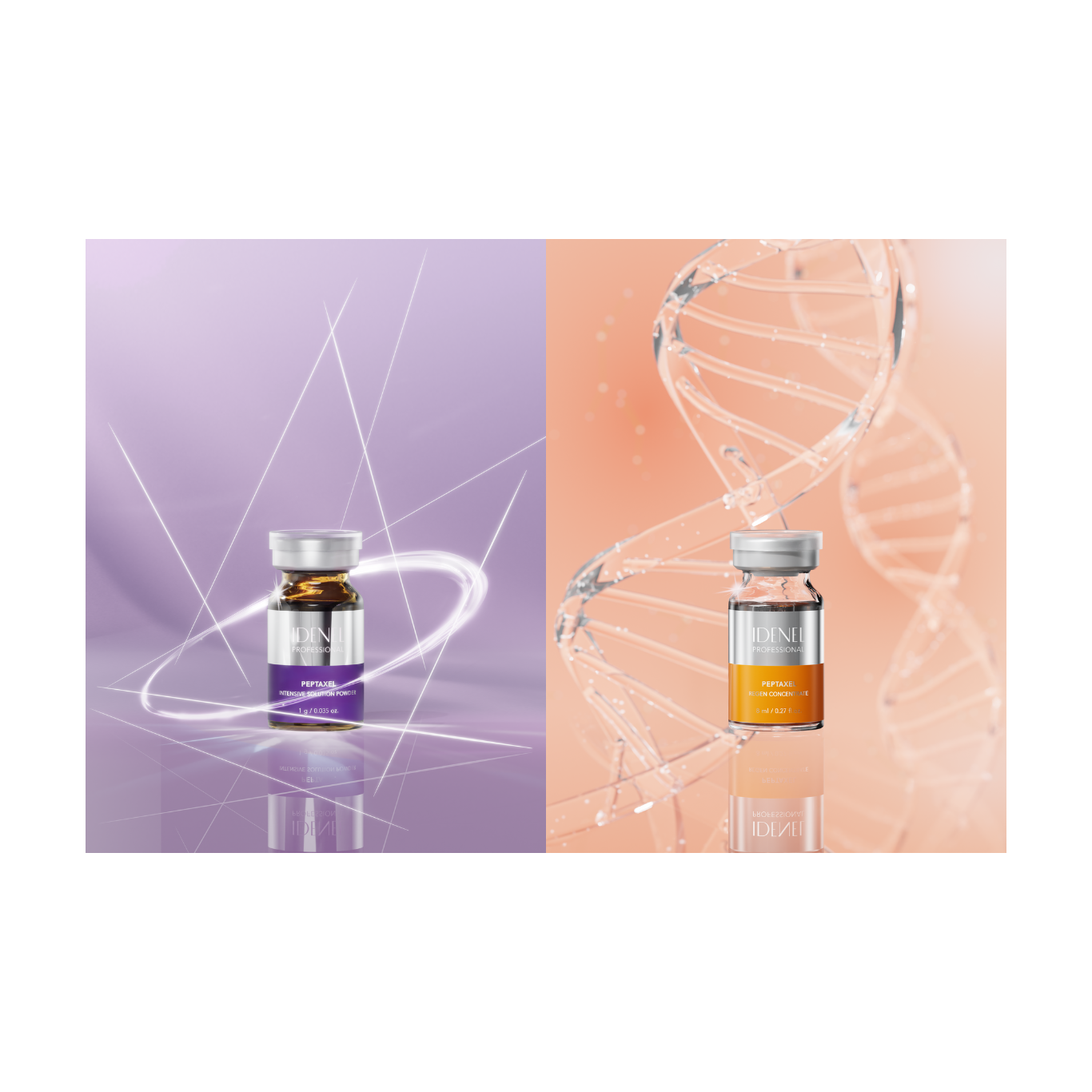 IDENEL - PEPTAXEL (Anti-aging "Purple" + Regeneration "Orange" Package: 10 Vials - 5 Vials of 1g + 5 Vials of 8ml)