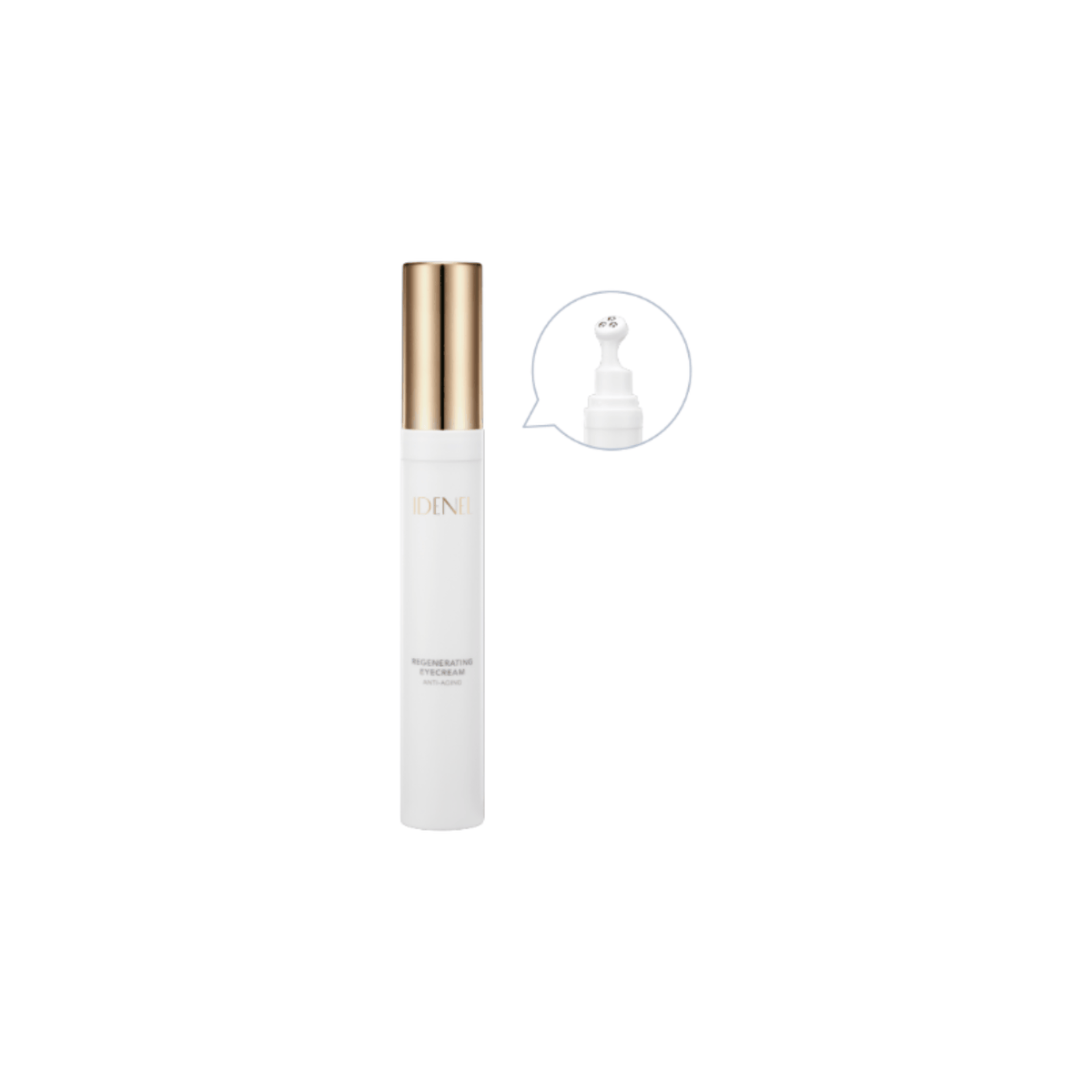 IDENEL Regenerating Eye Cream 20ml with metal applicator for reducing dark circles, puffiness, and wrinkles