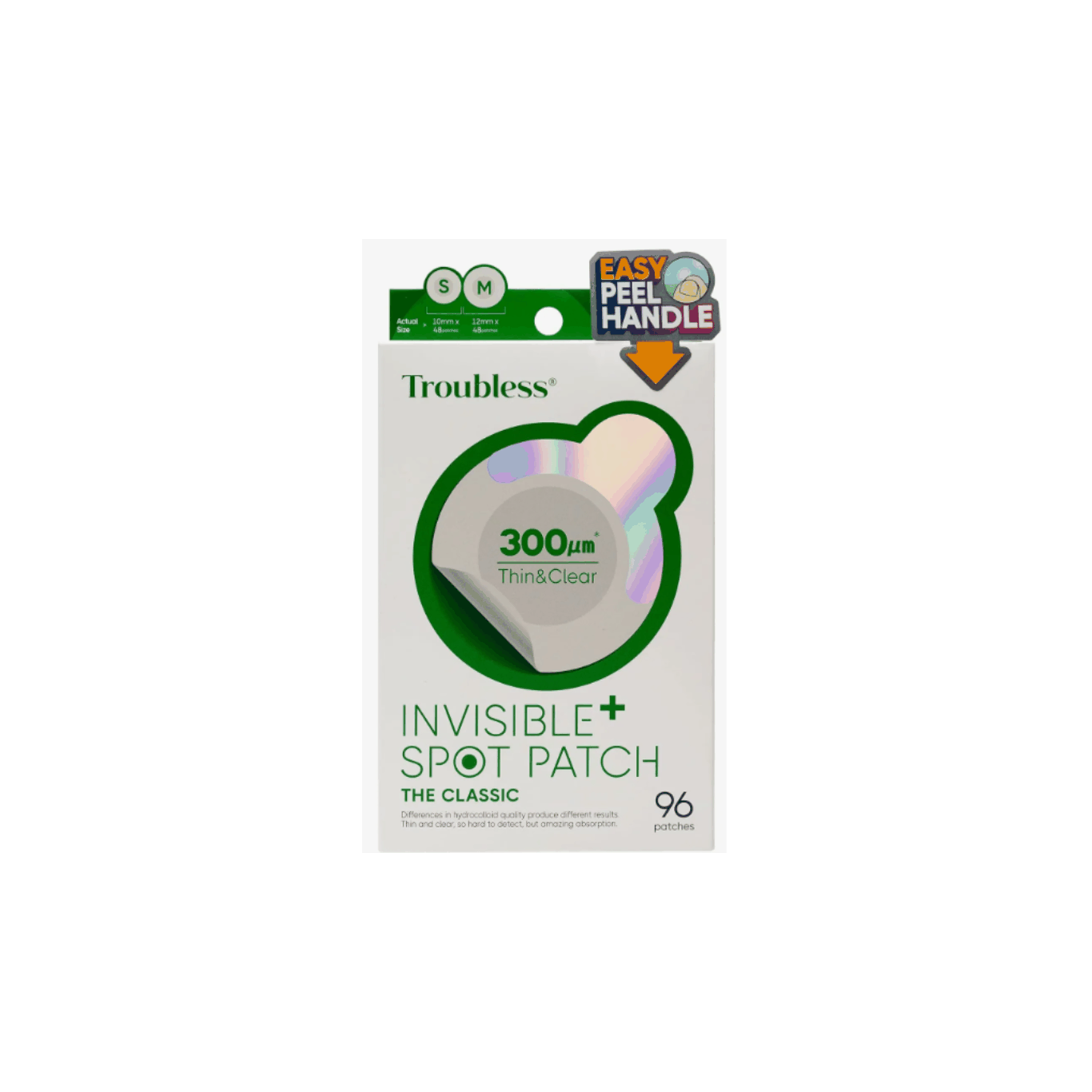 Troubless Invisible Pimple Spot Patch 96 pack with ultra-thin, transparent, waterproof hydrocolloid patches for discreet blemish treatment