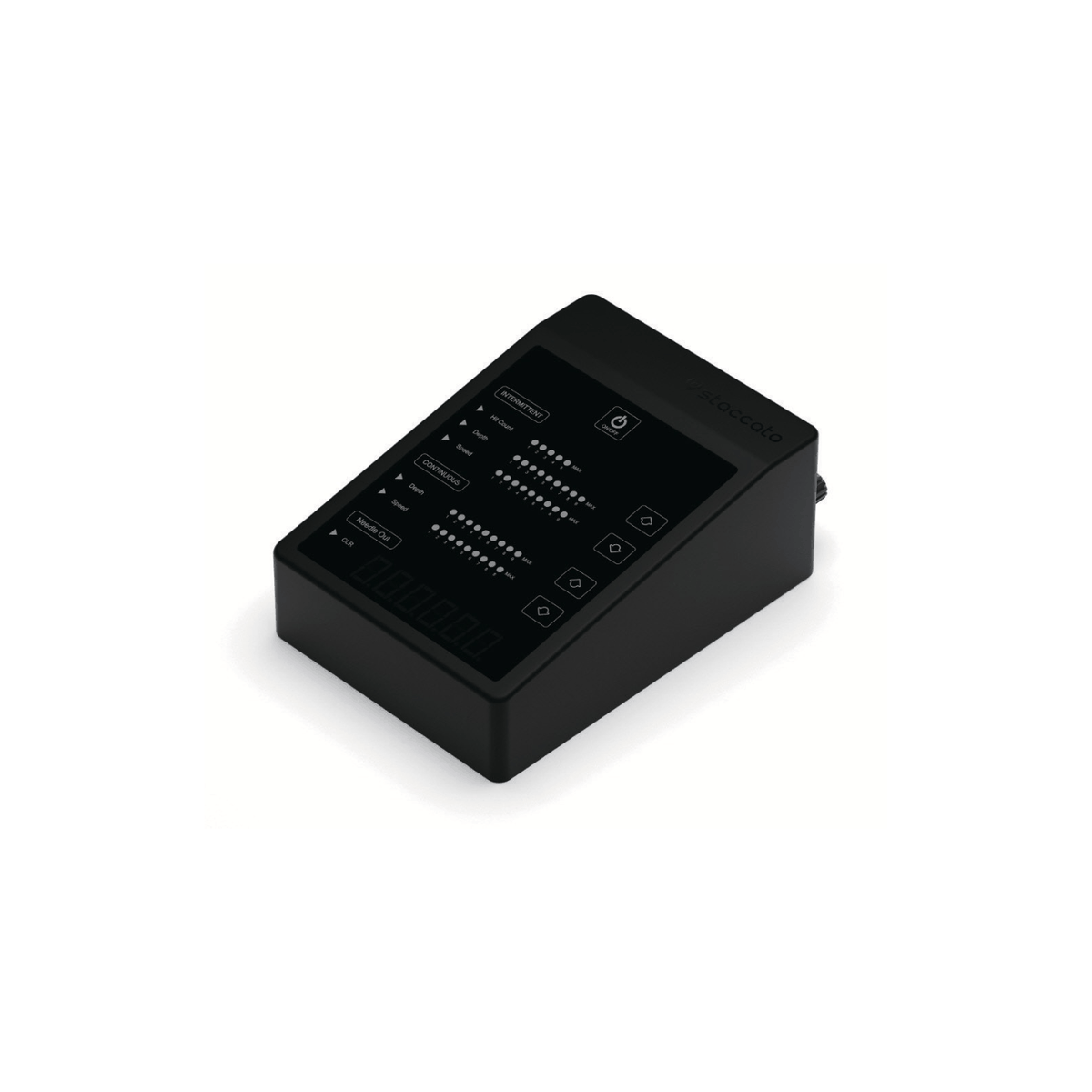 Staccato scalp micropigmentation SMP machine control unit with adjustable settings for permanent makeup and microneedling