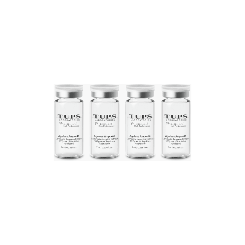 TUPS Ageless Ampoule skincare vials with anti-aging Laminaria Japonica extract and peptides for skin elasticity and wrinkle reduction