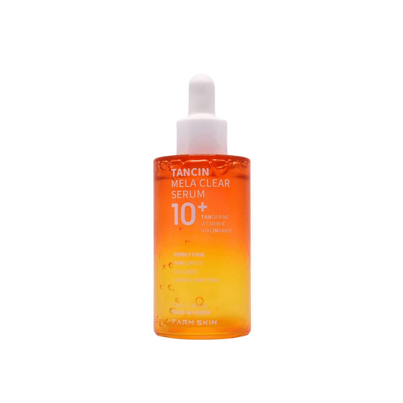 Tancin Mela Clear Serum 70ml bottle with dropper for brightening and fading dark spots skin care