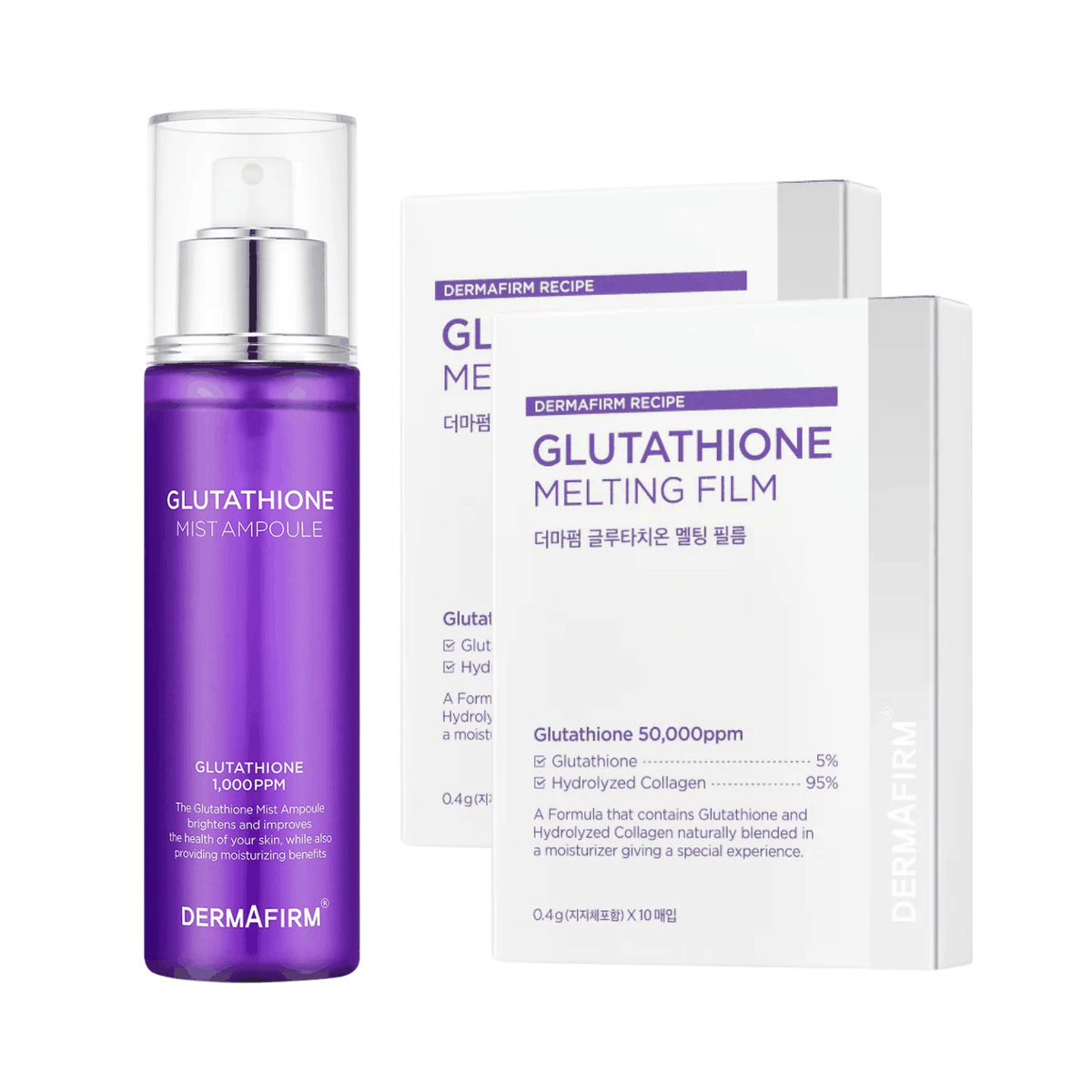 Glutathione Mist Ampoule and Melting Film skincare set for brightening and anti-aging