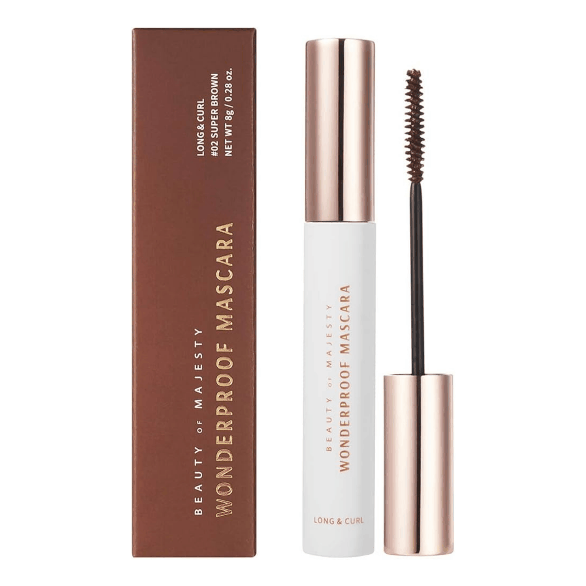 BOM Wonderproof Mascara Long &amp; Curl #02 Super Brown with lengthening and curling effect in warm brown tone
