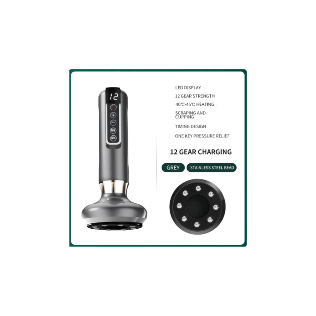 LDM CUP therapy device with LED display, 12 strength levels, infrared heating, scraping and cupping functions.