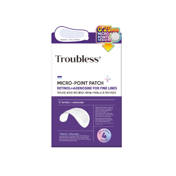 Troubless Micro-Point Patch Plus with Retinol and Adenosine for reducing fine lines and wrinkles.
