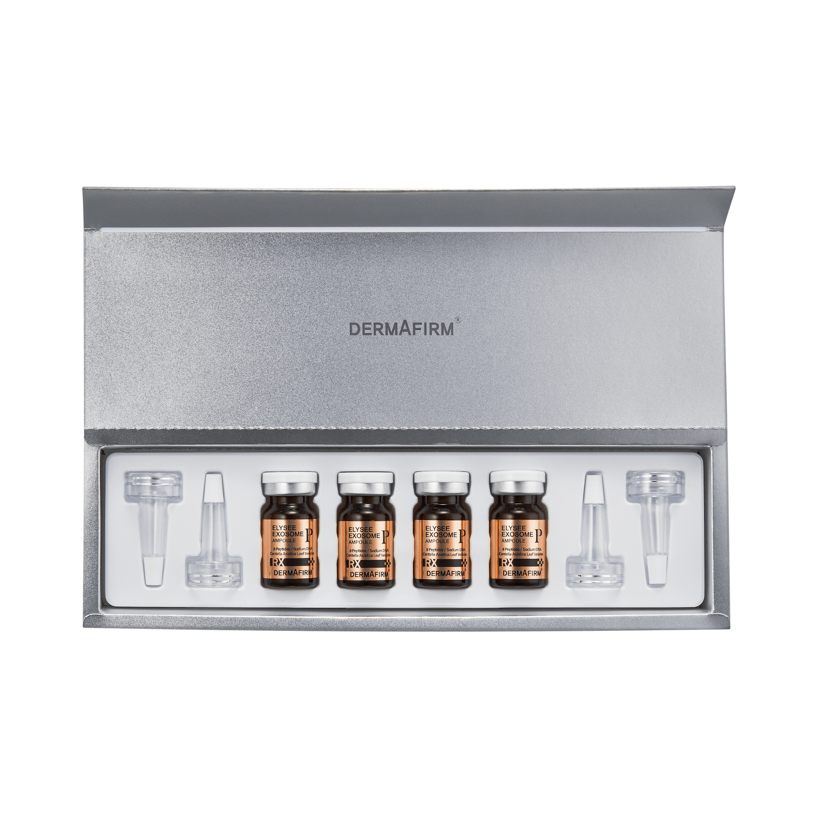 Rx Elysee Exosome Ampoule skincare set with PDRN and P198 vials for professional skin rejuvenation and hair growth.