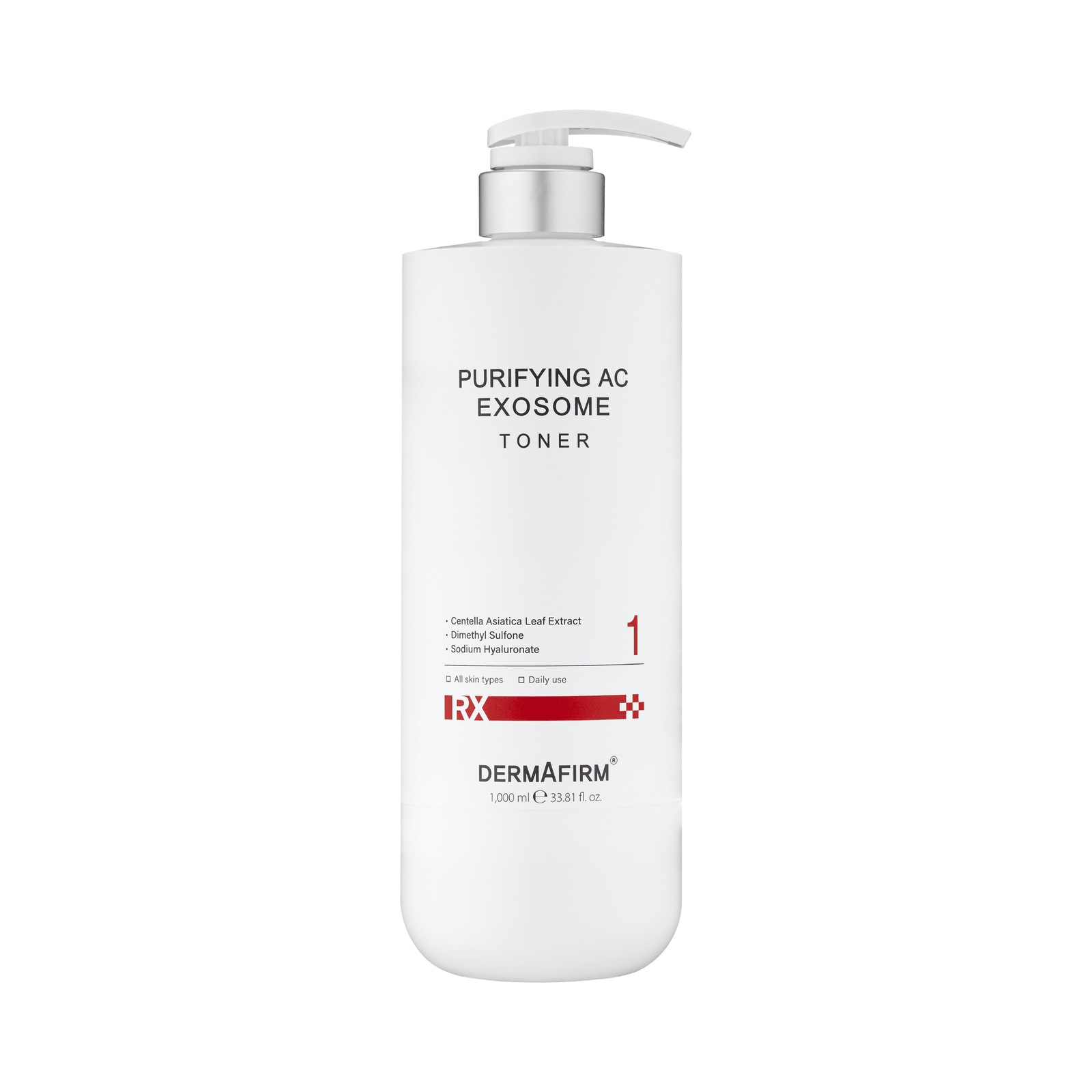 RX Purifying AC Exosome Toner 1000ml by Dermafirm for hydrating, exfoliating, and balancing oily skin with natural extracts and advanced exosome technology