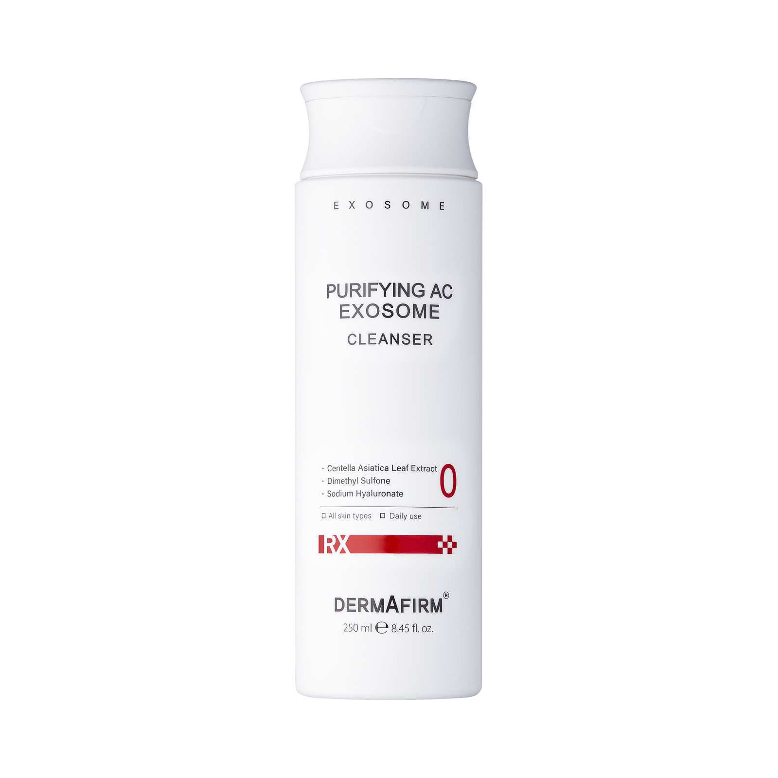RX Purifying AC Exosome cleanser bottle for oily and acne-prone skin by Dermafirm, 250ml